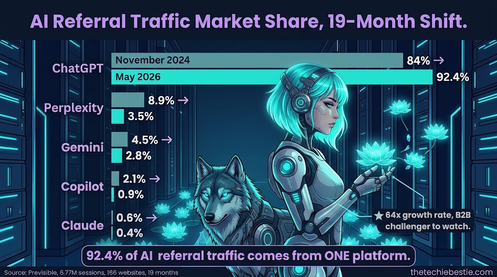 Cover illustration for ChatGPT Commands 92% of AI Referral Traffic. Here Is What the Data Means for Your Content Strategy.