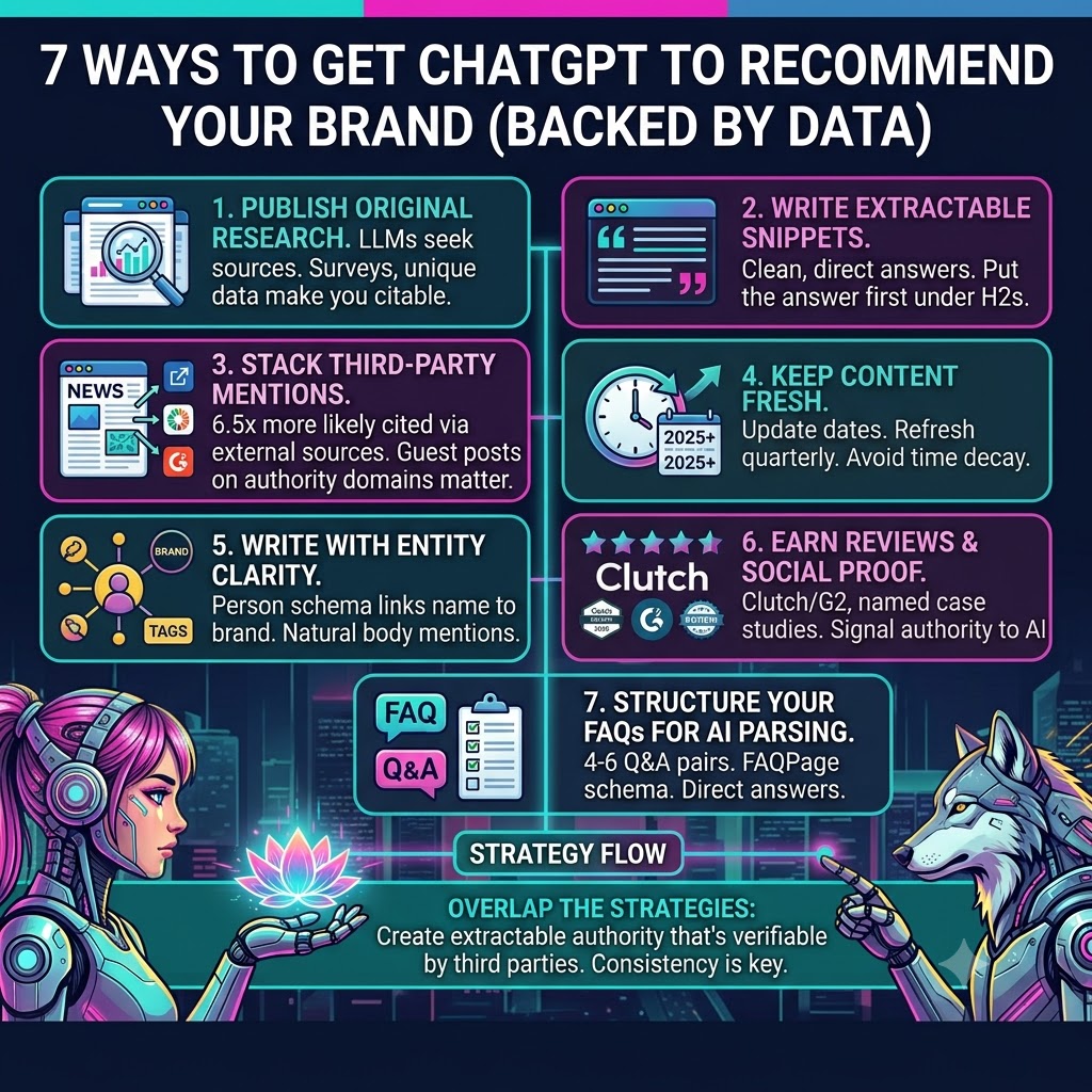 Cover illustration for How to Get ChatGPT to Recommend Your Brand: 7 Tactics That Work in 2026