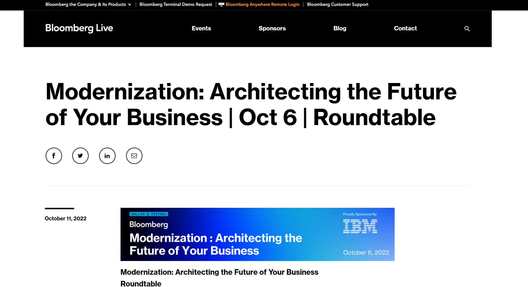 Bloomberg Live – Event Journalism, Event journalism covering Bloomberg Live roundtables on business modernization, technology, and enterprise strategy.