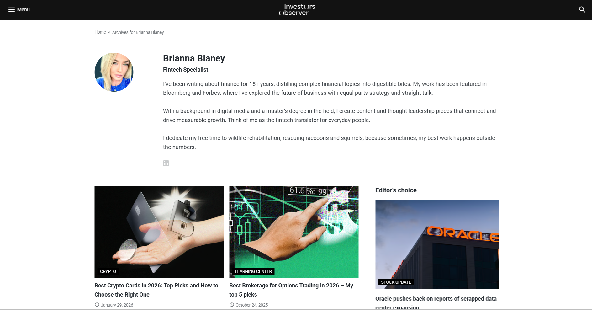 Investors Observer – Fintech Specialist, Finance content featured alongside Bloomberg and Forbes, distilling complex financial topics into digestible insights.